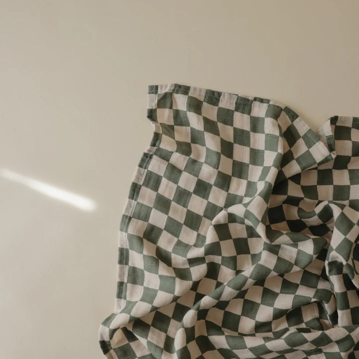 Organic Cotton Muslin Swaddle Blanket (Olive Check)
