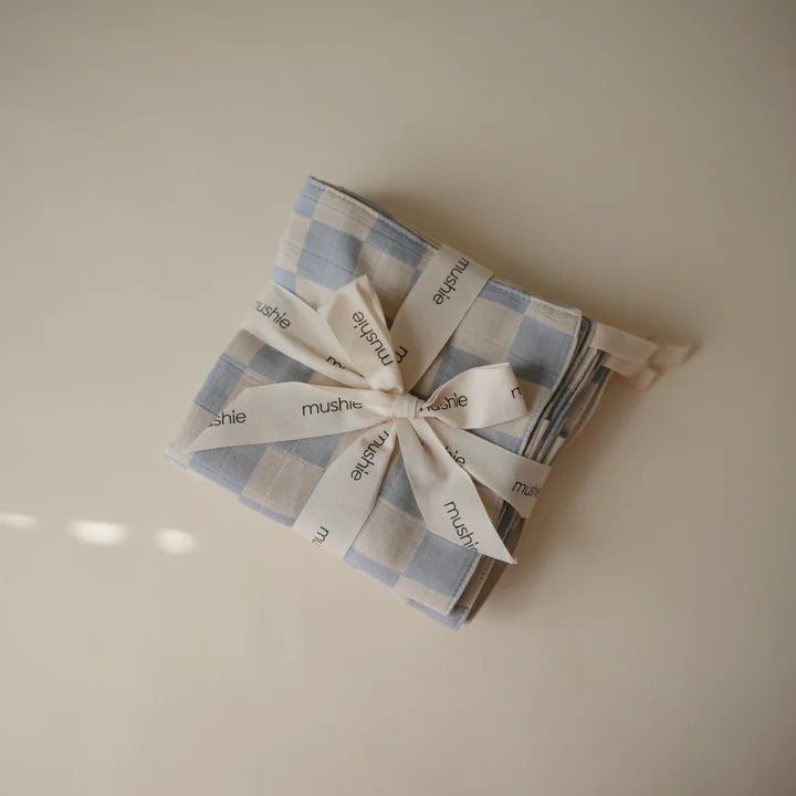 Muslin Cotton Washcloth (Blue Check)