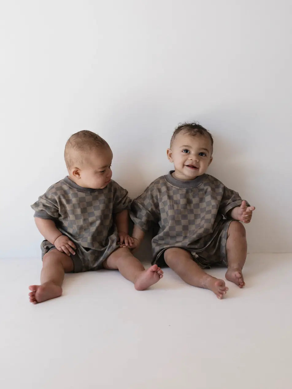 Short Set | Faded Brown Checkerboard