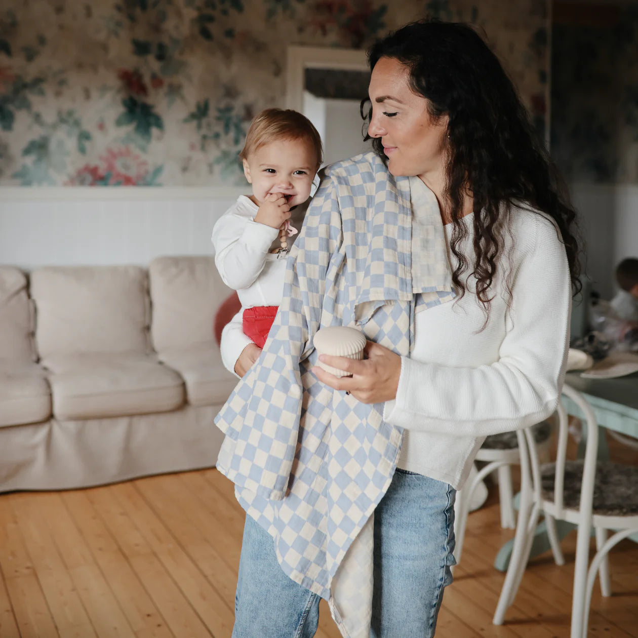 Organic Cotton Muslin Swaddle Blanket (Blue Check)