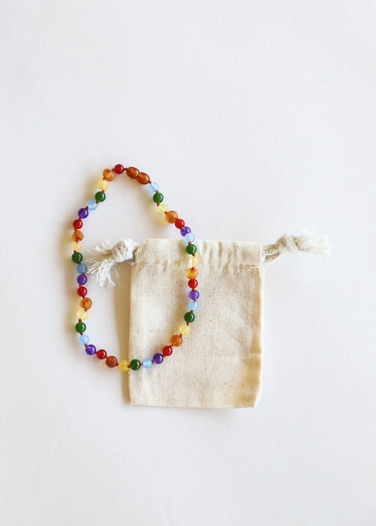 Raw Amber + Gemstone Rainbow Necklace