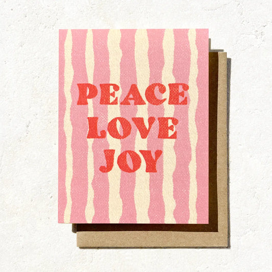 Peace Love Joy • Pink and Red Stripe • Textured Holiday Card