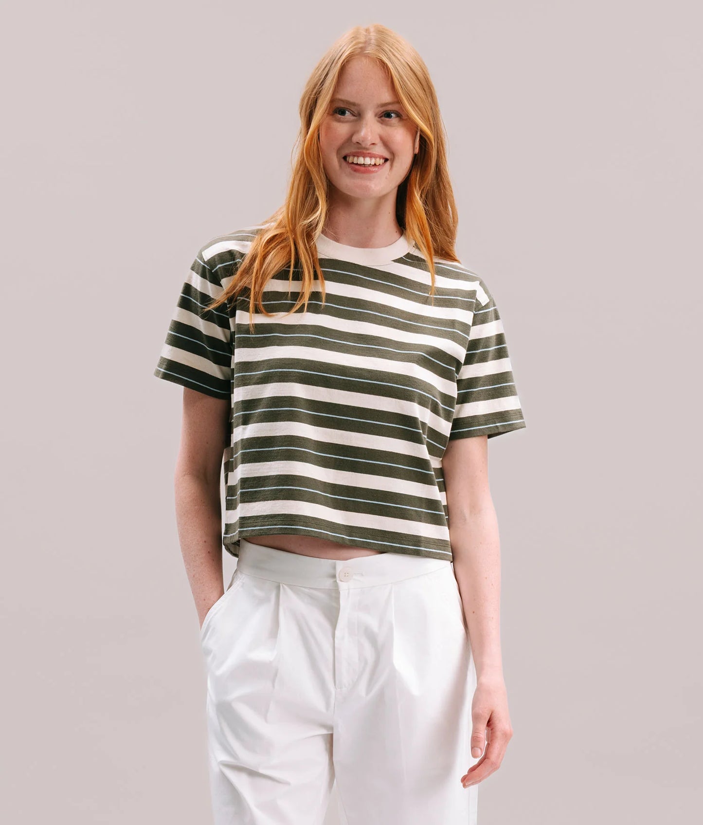 The Recycled Green Stripe Crop Tee