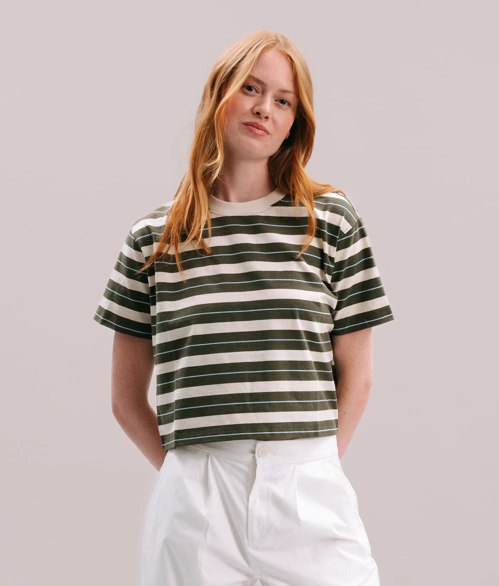 The Recycled Green Stripe Crop Tee