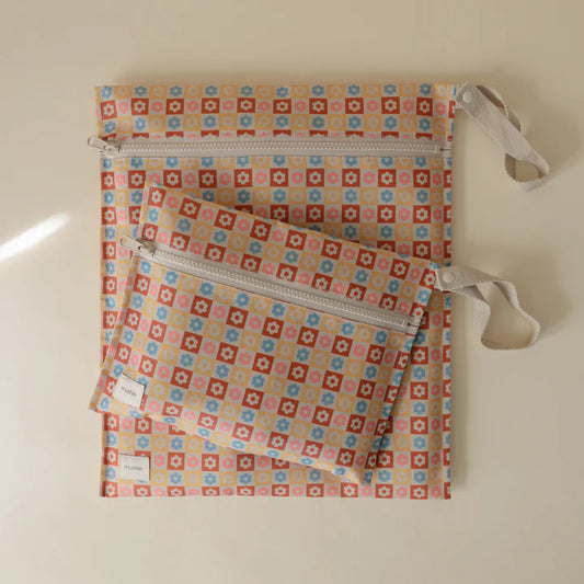 Water Resistant Wet Bag (Happy Flowers Check)