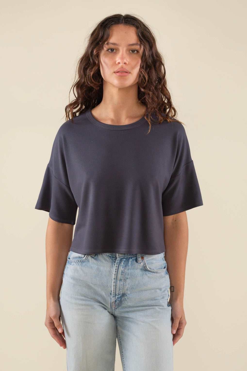 Relaxed Cropped Luxe Top (Charcoal)