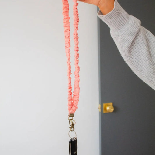 Coral Gingham Lanyard