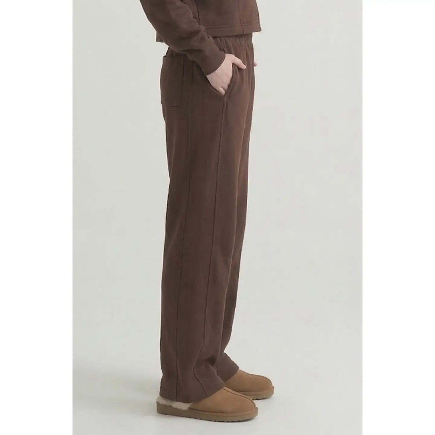 Pre Shrunk Cotton Terry Wide Pants - Chocolate