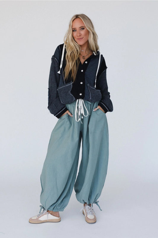 Theadora Wide Leg Cinched Pants - Light Olive
