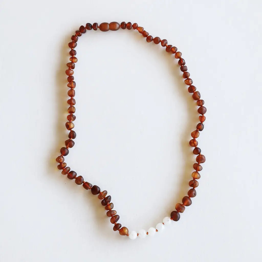 Raw Cognac Baltic Amber + Moonstone || Necklace