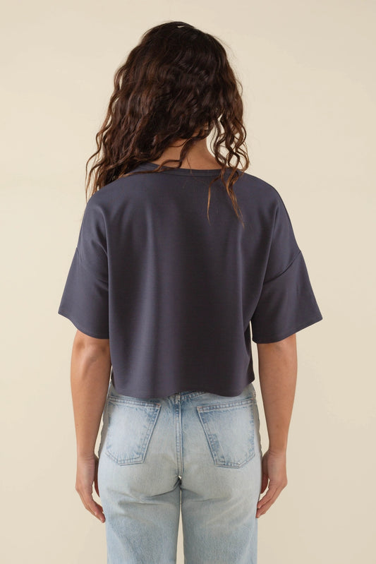 Relaxed Cropped Luxe Top (Charcoal)