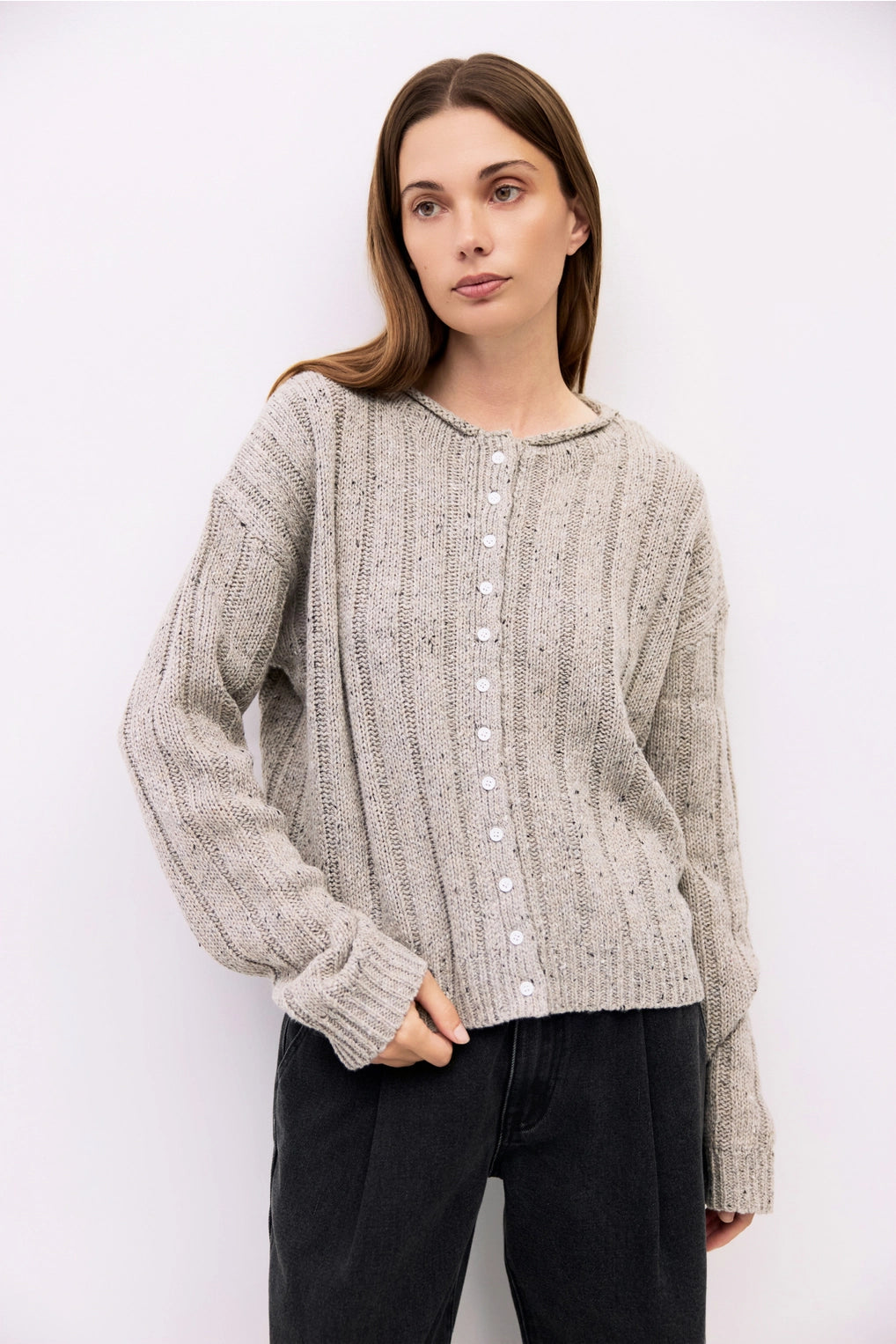 The Theodora Cardigan | Chunky Ribbed Cardigan - Heather Grey