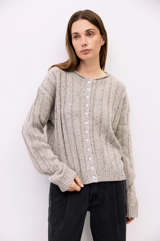 The Theodora Cardigan | Chunky Ribbed Cardigan - Heather Grey