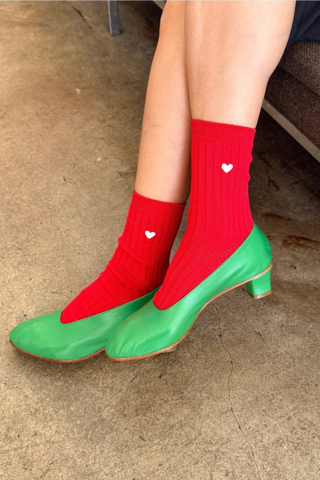 Embroidered Her Socks - Mercerized Combed Cotton Rib (Classic Red + Heart)