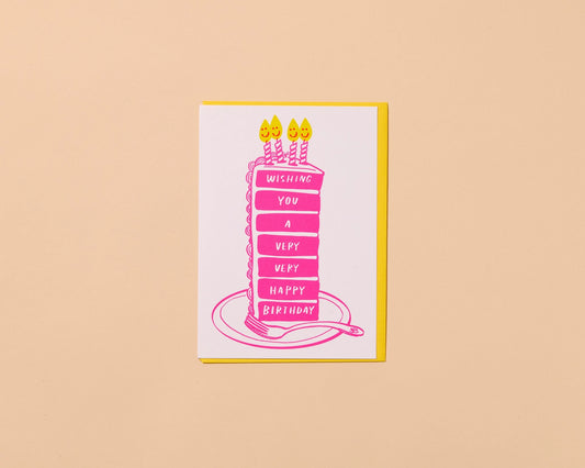 Wishing You A Very Happy Cake Letterpress Birthday Card - Made in USA