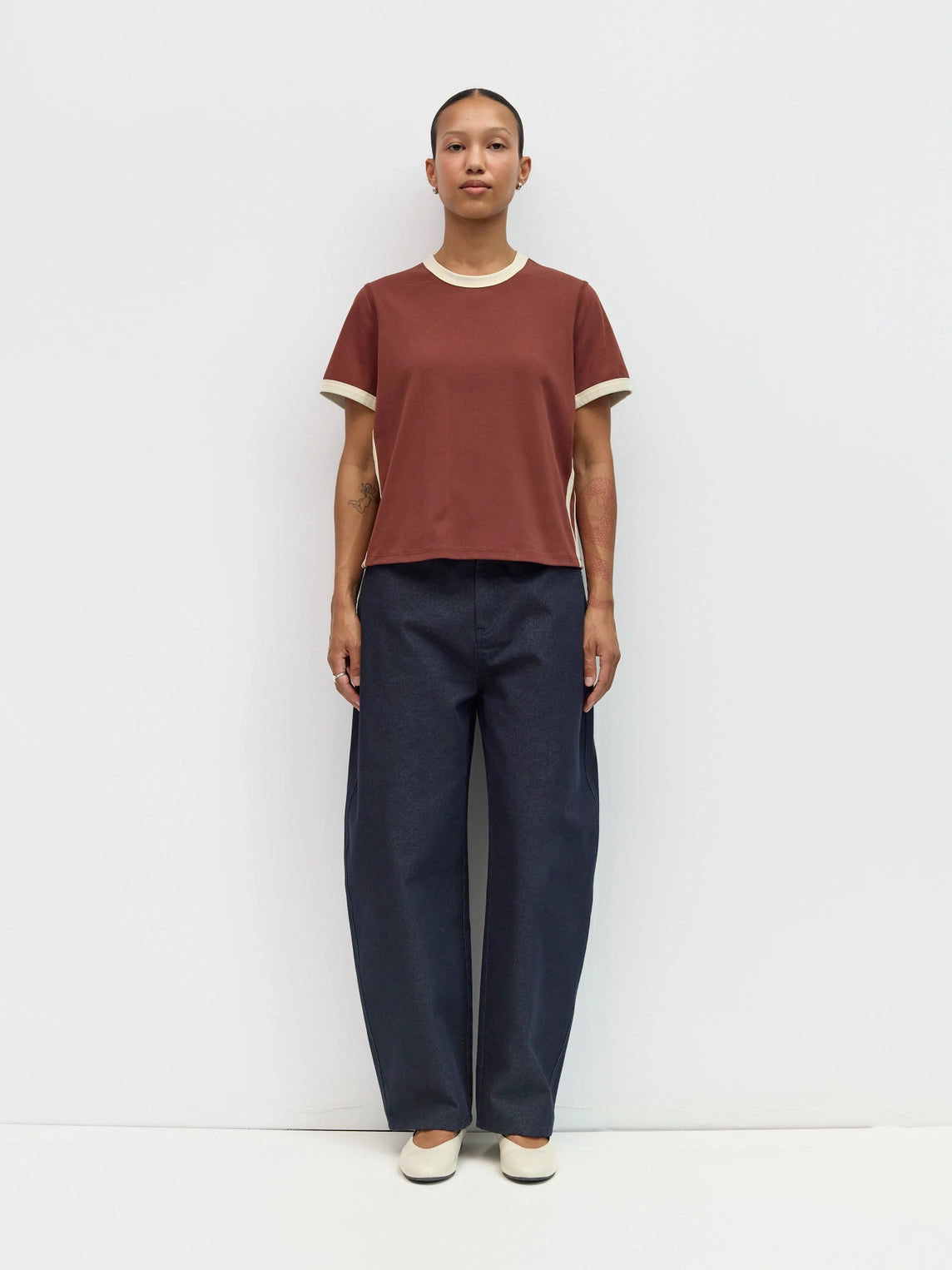 Brown Contrast Band Tee