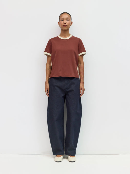 Brown Contrast Band Tee