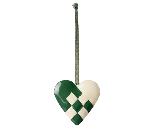 Metal ornament, Large heart - Dark green
