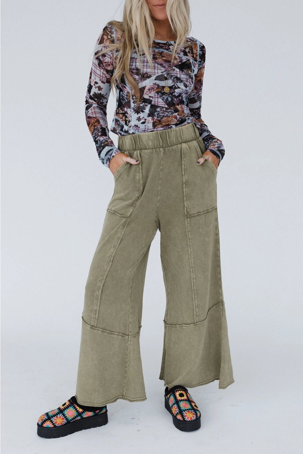 Sunset Shore Wide Leg Pants - Olive