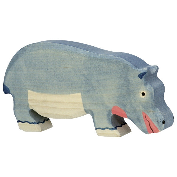 Holztiger Wooden Hippopotamus Figurine