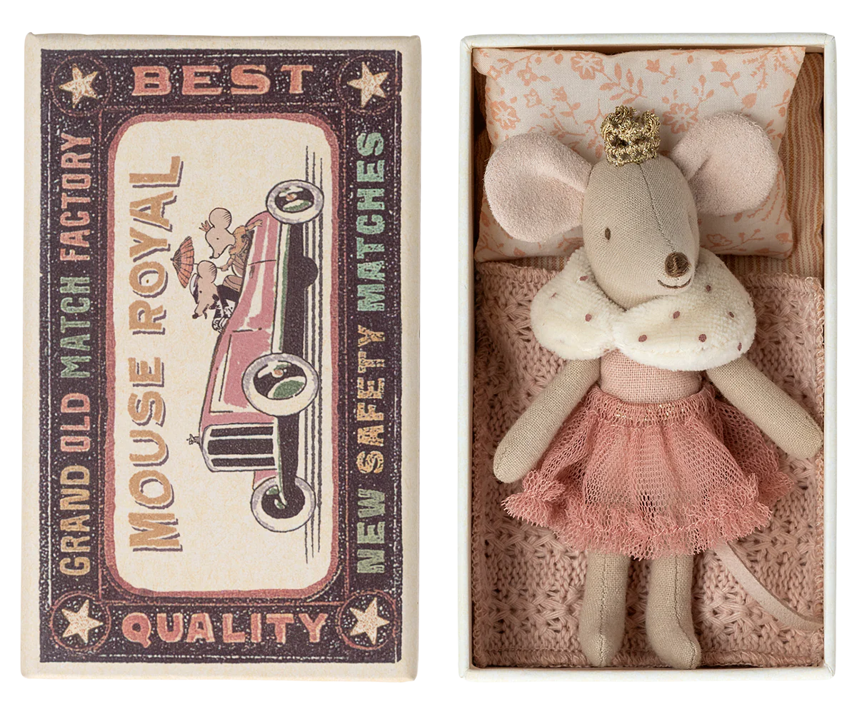 Maileg Princess mouse, Little sister in matchbox