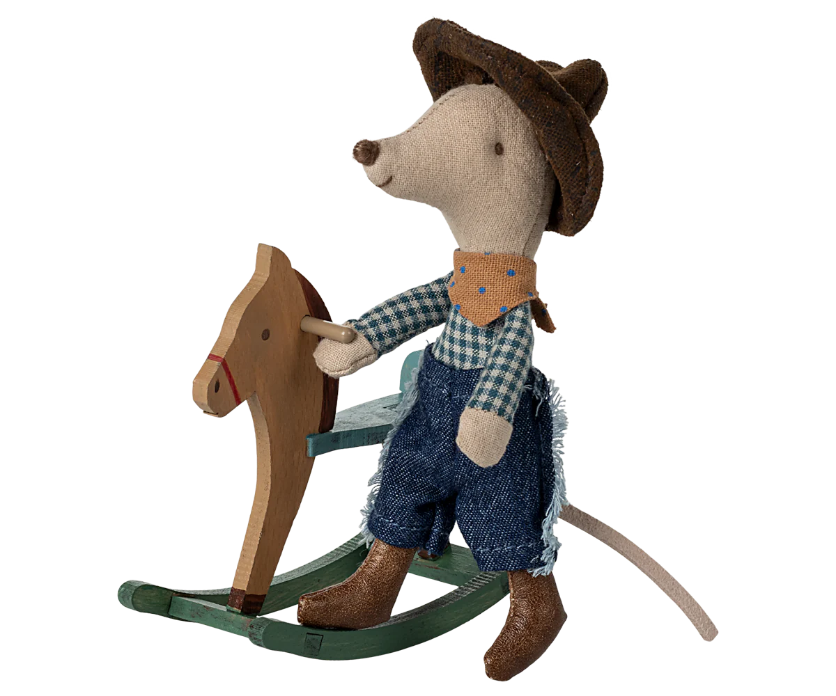 PRE-ORDER Cowboy mouse on rocking horse, Little brother (ships in June)