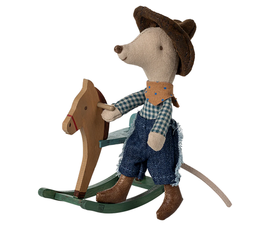 PRE-ORDER Cowboy mouse on rocking horse, Little brother (ships in June)