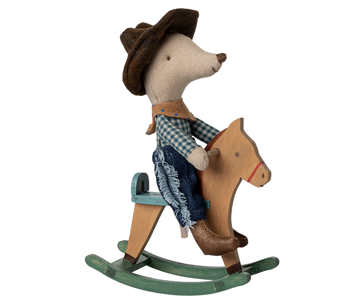 PRE-ORDER Cowboy mouse on rocking horse, Little brother (ships in June)