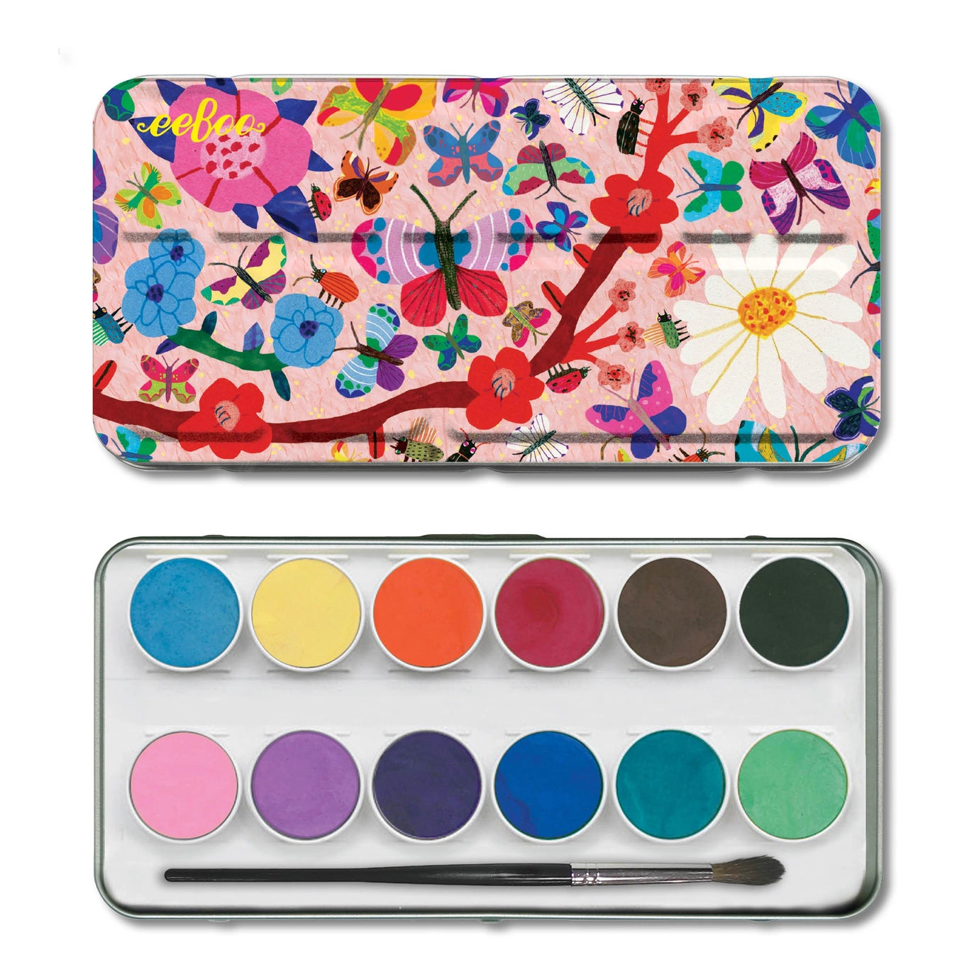 Butterflies and Flowers Watercolor Tin