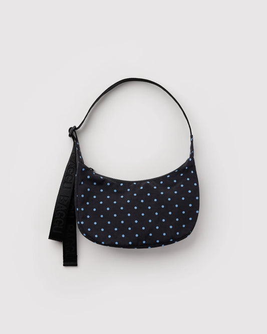 Black And Sky Blue Micro Dot Small Nylon Crescent Bag