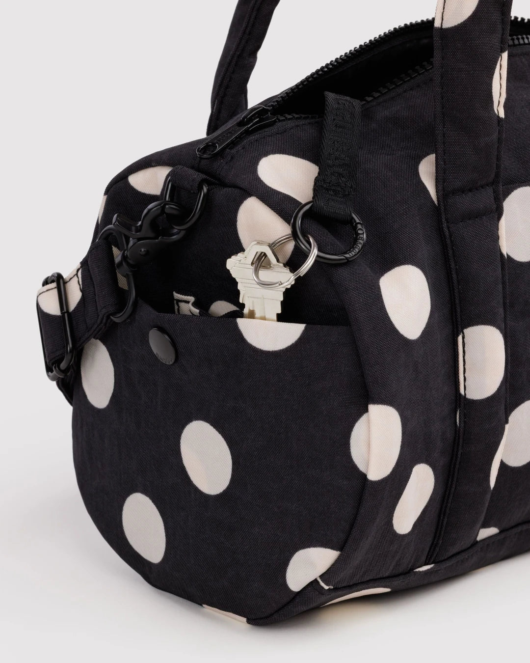 Black And Cream Polka Dot Nylon Duffle Bag