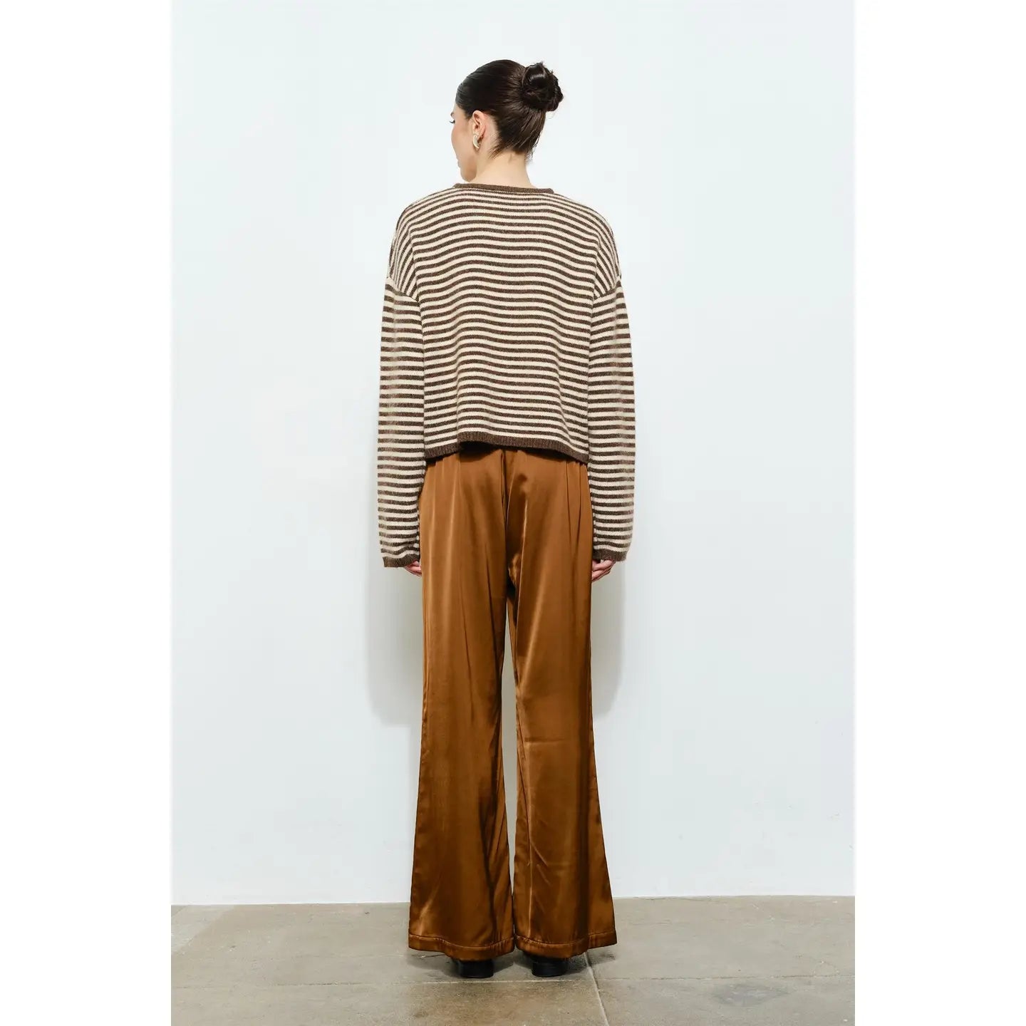 Etta Brown Striped Henley Knit Sweater