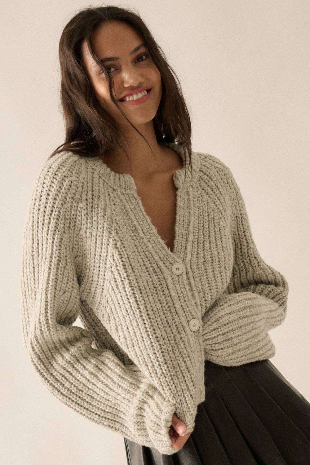 Heather Confetti Button-Front Cardigan Sweater
