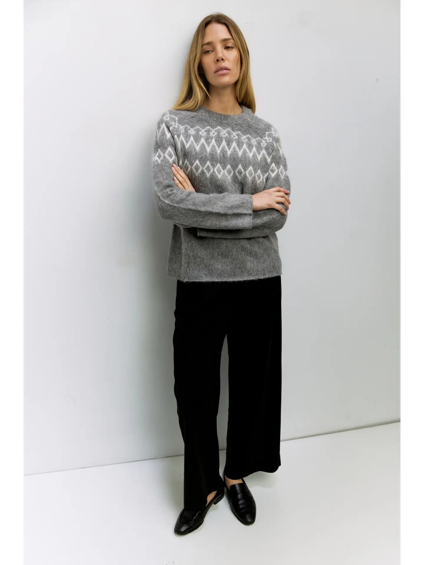 Heather Grey Fair Isle Brushed Sweater