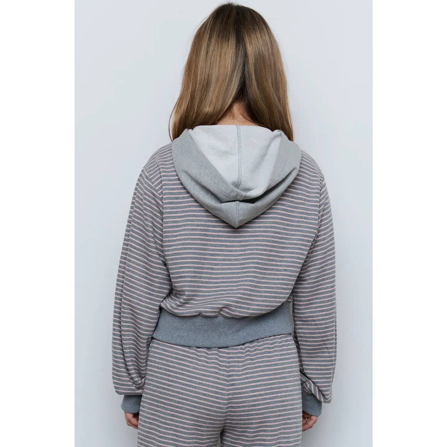 Pink + Grey Striped Pullover Hoodie