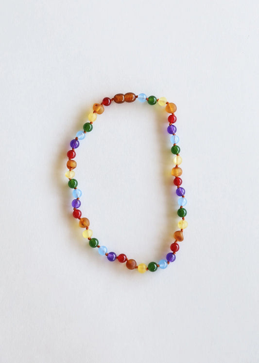 Raw Amber + Gemstone Rainbow Necklace