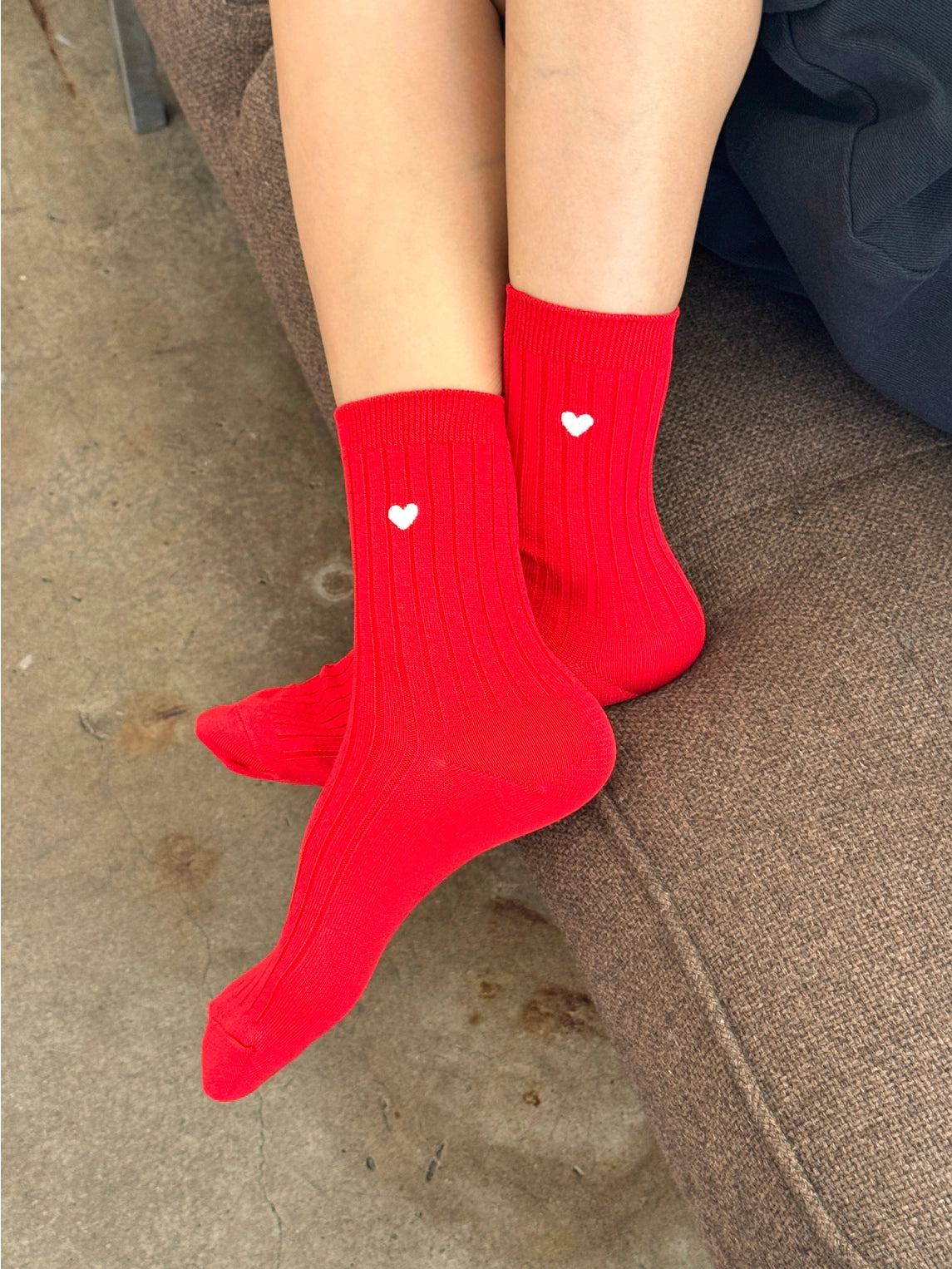 Embroidered Her Socks - Mercerized Combed Cotton Rib (Classic Red + Heart)