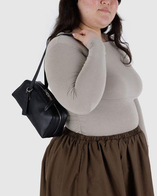 Small Recycled Leather Bowler Bag (Black)