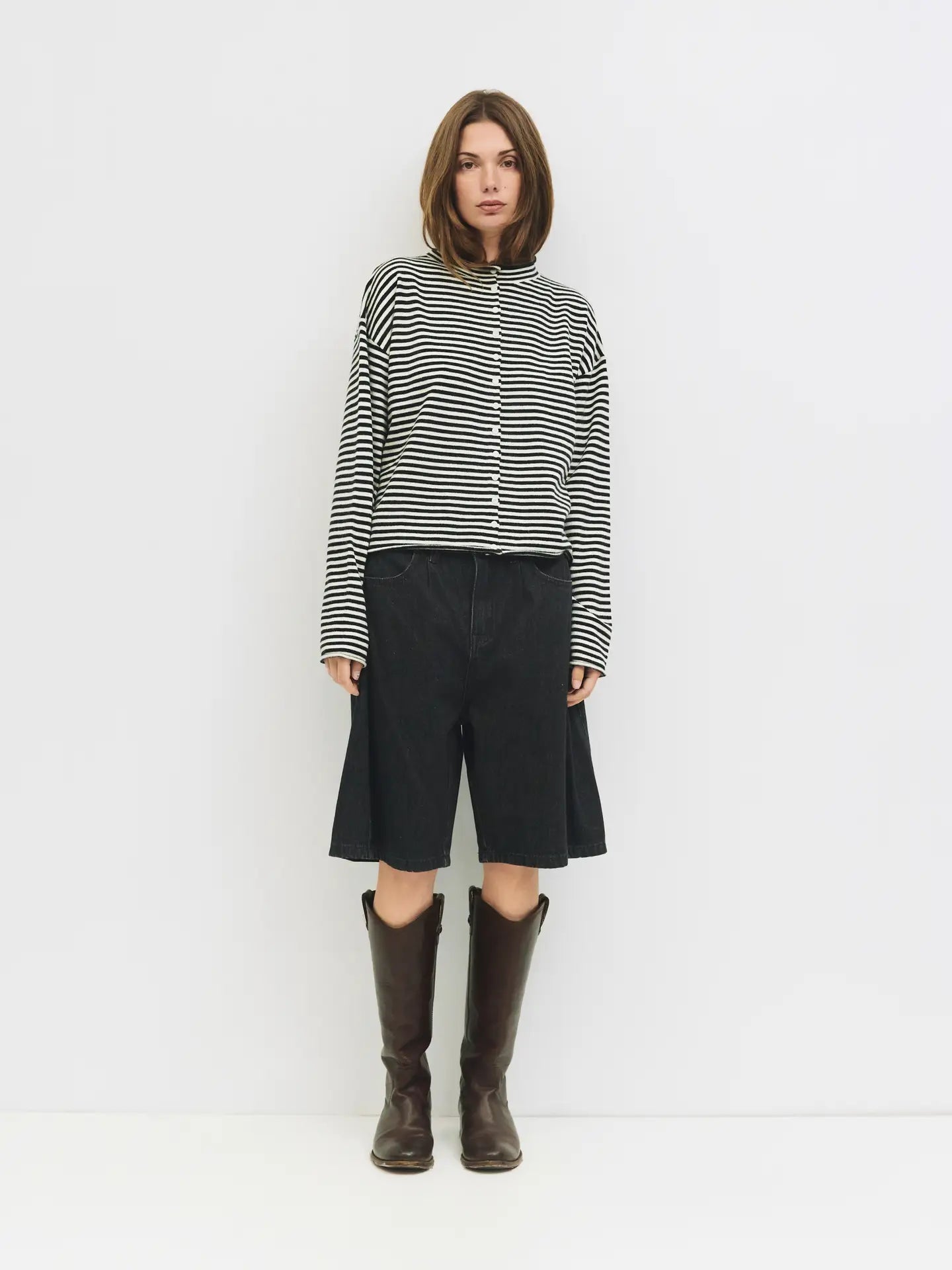 Black and Cream Striped Button Cardigan