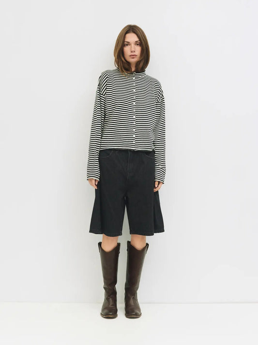 Black and Cream Striped Button Cardigan