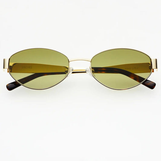 Soho Womens Oval Sunglasses (Gold + Green)