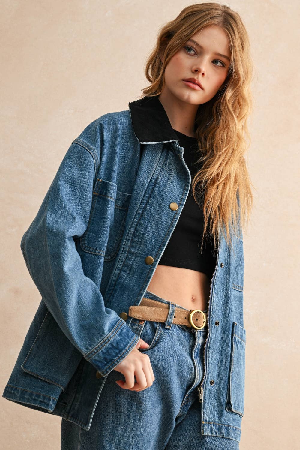 CORDUROY COLLAR DENIM UTILITY JACKET