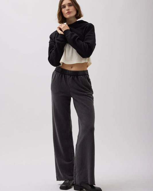 Women's Vintage Recycled Fleece Wide Leg Pant (Mineral Black)
