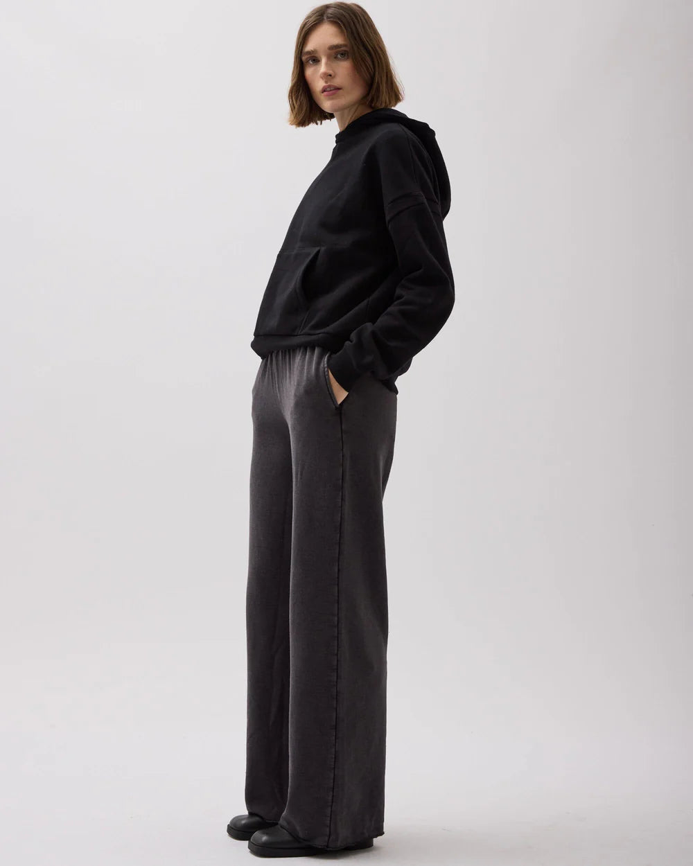 The Recycled Fleece Wide Leg Pant (Mineral Black)