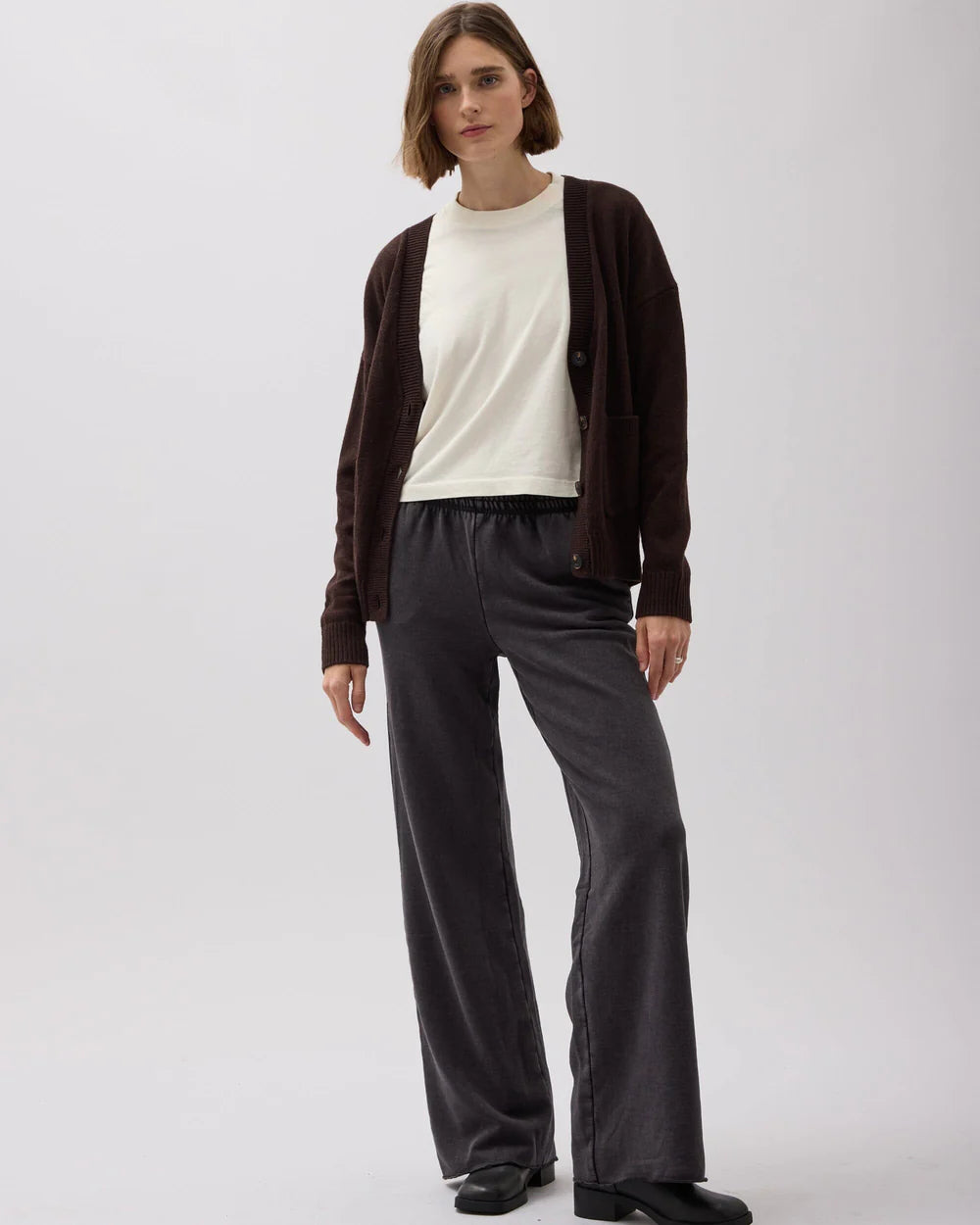 The Recycled Fleece Wide Leg Pant (Mineral Black)