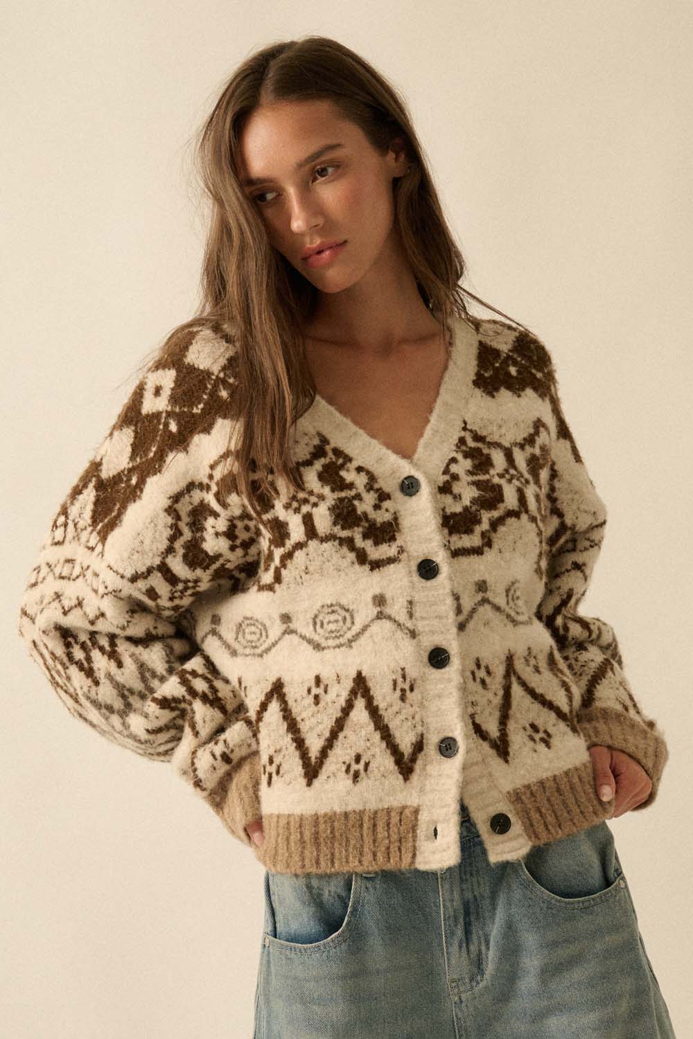 Brushed Alpine-Knit Button-Front Cardigan