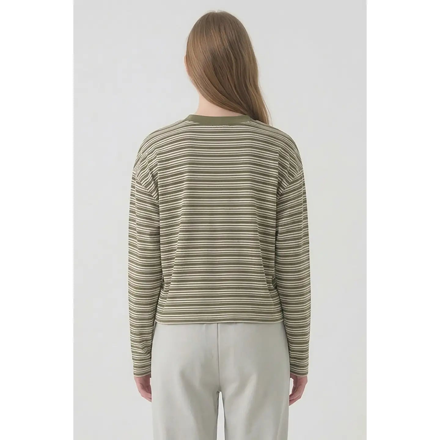 Olive Relaxed Fit Striped Knit Top