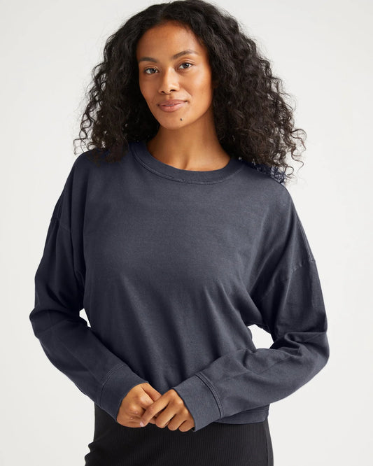 Relaxed Crop Long Sleeve Tee | Blue Steel