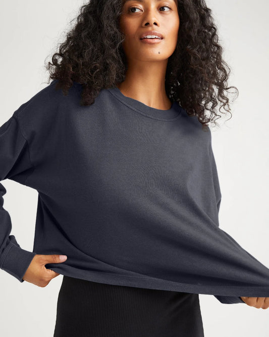 Relaxed Crop Long Sleeve Tee | Blue Steel