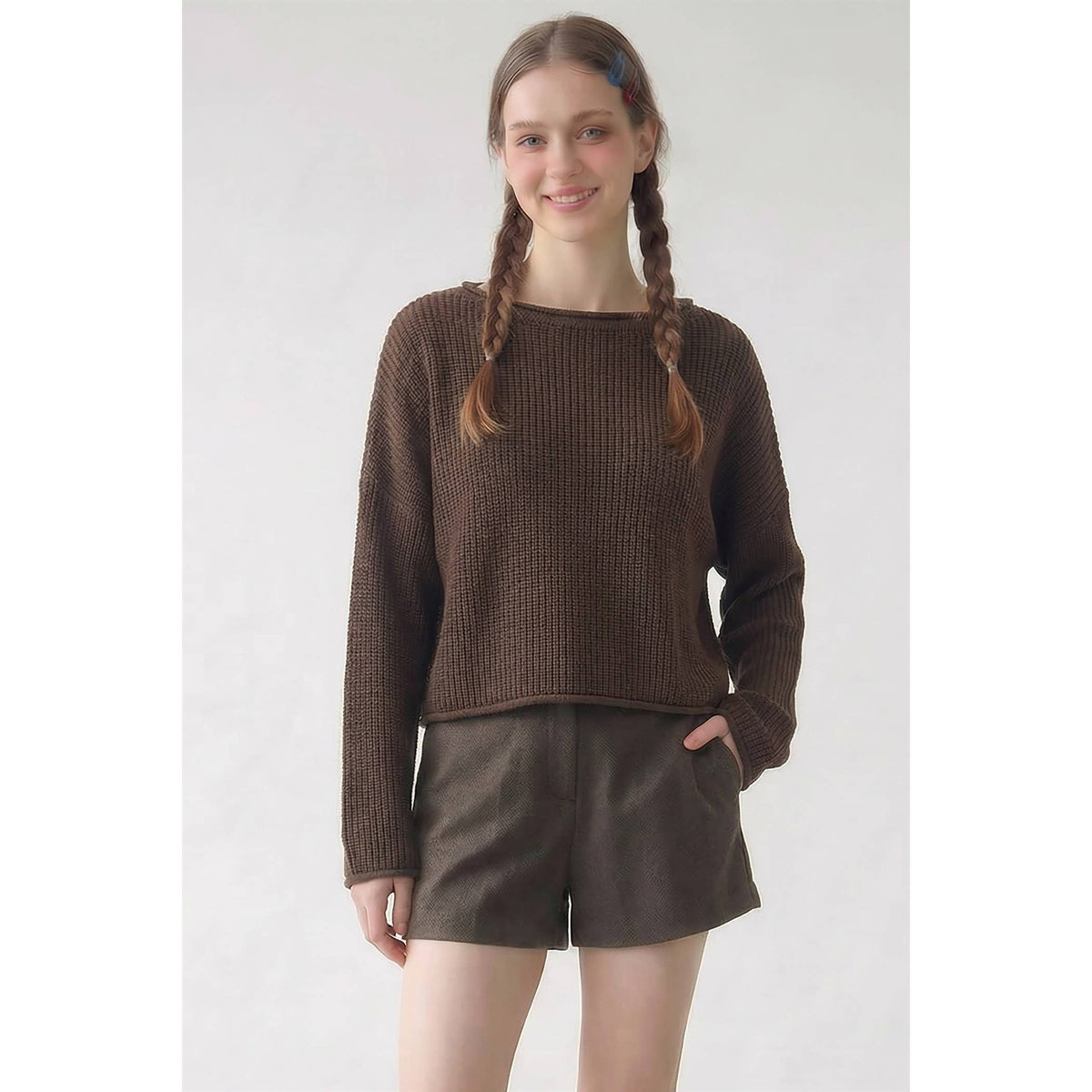 Brown Boxy Knit Sweater
